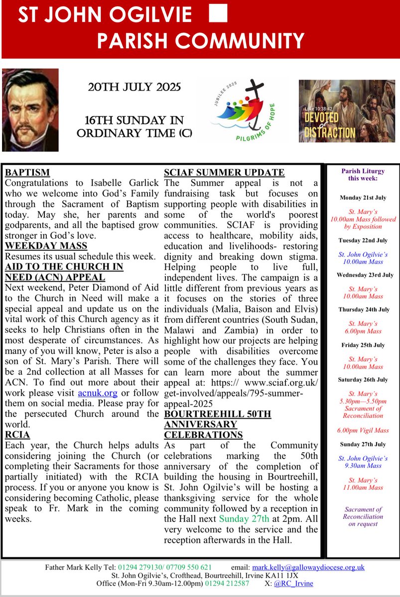 Our weekend bulletins for the 16th Sunday in ordinary time.