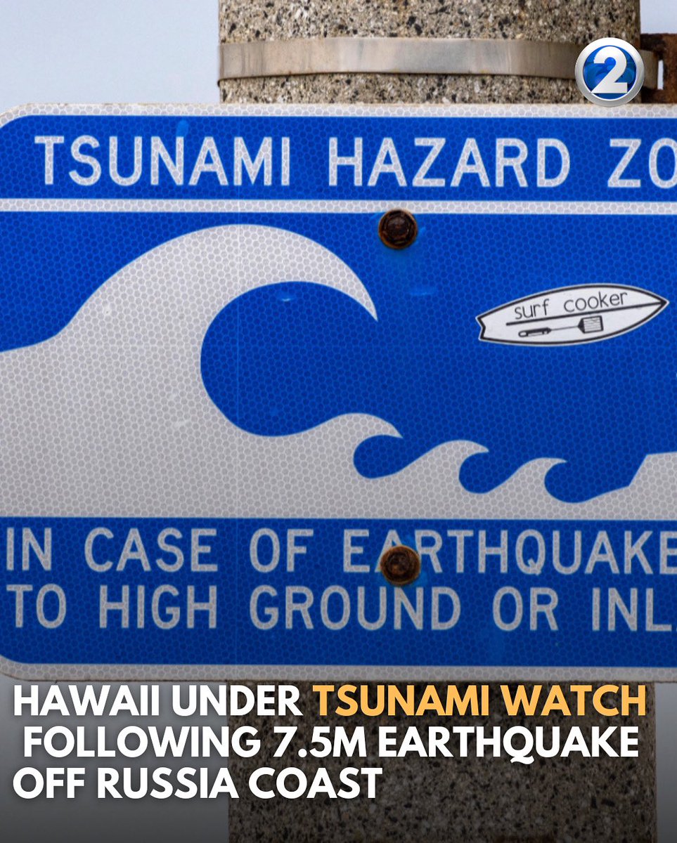 KHONnews's tweet photo. #BREAKING | Tsunami watch issued for state of Hawaii following a 7.5-magnitude earthquake off the coast of Russia.

Officials said the quake happened just before 6:30 a.m. local time.

According to the Hawaii Emergency Management Agency, a tsunami watch “means a tsunami is possible, but the situation is still being evaluated.”

Stay up to date: https://t.co/rRRl4uNAn5