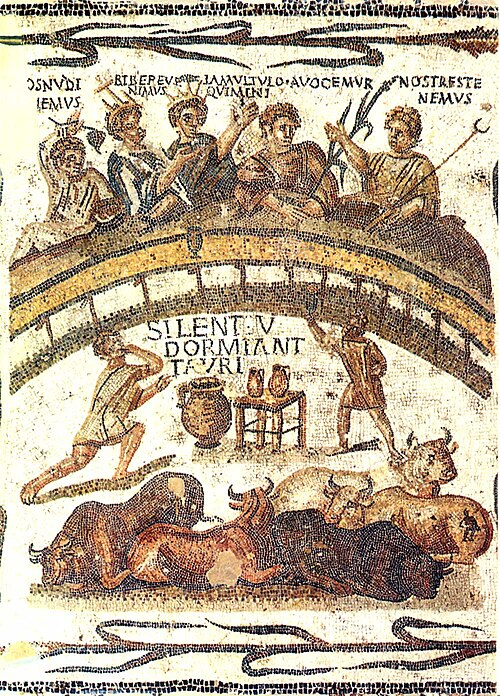 emilio_delrio's tweet image. En un examen:
- Señale alguno de los más grandes logros de la antigua Roma
Y contesta el alumno:
- aprender a hablar latín
Genial este mosaico satírico, un cómic romano, explicación en la descripción