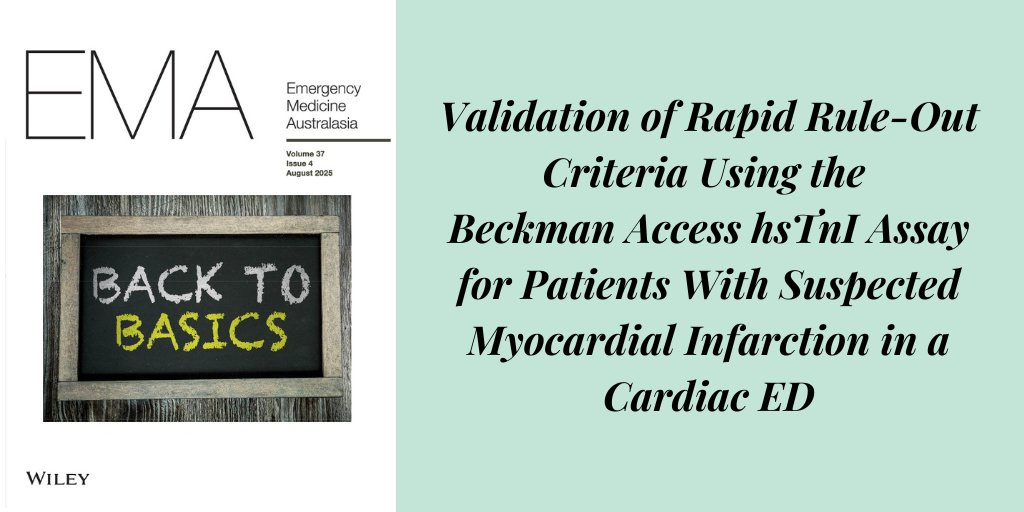 EMAJournal's tweet image. Rapid Rule-Out Criteria for Patients With Suspected Myocardial Infarction
#OpenAccess
doi.org/10.1111/1742-6…
#OpenAccess
@WileyHealth @acemonline