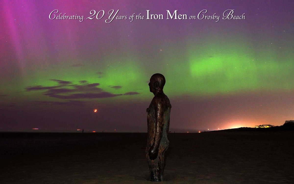RonDaviesPhoto's tweet image. One of the biggest geomagnetic storms for many years caused the aurora borealis, Northern Lights to be seen much further south than usual. The sky danced with colour as nature put on a wonderful display of auroral light over Crosby beach. 10th May 2024 @IronMenCrosby #IronMenat20