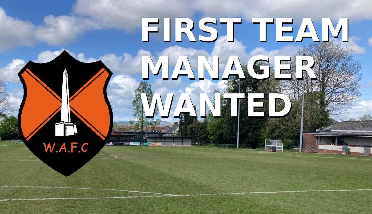 Wellington AFC (@wellington_afc) on Twitter photo We are looking to appoint a manager/coach for our first team in the <a href="/Jewson/">Jewson</a> <a href="/_WesternLeague_/">Western League</a> premier division.
Anyone interested should email admin@wellingtonafc.co.uk, including full details of any previous managerial/coaching experience and qualifications.
<a href="/swsportsnews/">South West Sports News</a> We are looking to appoint a manager/coach for our first team in the <a href="/Jewson/">Jewson</a> <a href="/_WesternLeague_/">Western League</a> premier division.
Anyone interested should email admin@wellingtonafc.co.uk, including full details of any previous managerial/coaching experience and qualifications.
<a href="/swsportsnews/">South West Sports News</a>