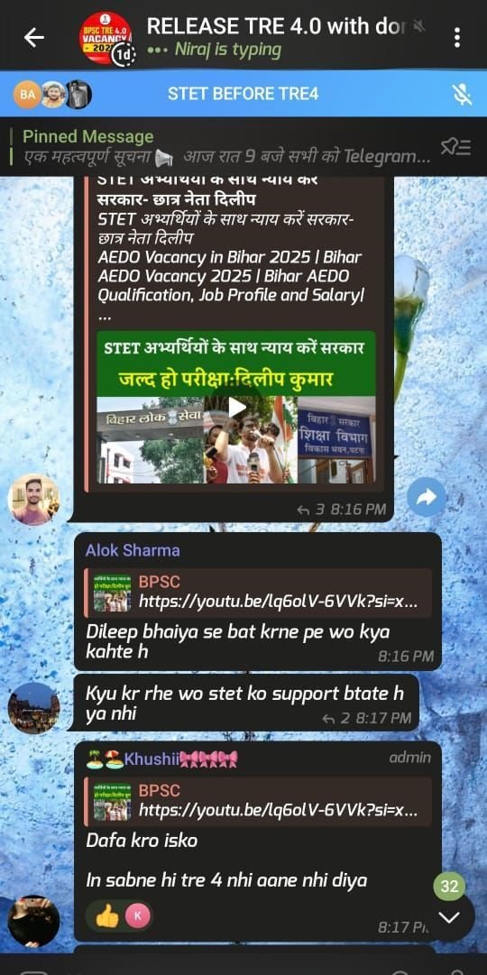 shubham vats(हिंदु) (@kshubhvats) on Twitter photo माननीय <a href="/BiharHomeDept/">Home Department, GoB</a> 19 जुलाई को कुछ टेलीग्राम ग्रुप मे जैसे(RELEASE TRE4.0 with domicile) के Admin द्वारा पटना के सभी शिक्षक और Youtube चैनल को टार्गेट करके अभद्र भाषा एवं अमर्यादित टिप्पणी किया गया।जिससे उनकी गरिमा को ठोस पहुँचा है <a href="/rashtrapatibhvn/">President of India</a>
<a href="/bihar_police/">Bihar Police</a> संज्ञान लें माननीय <a href="/BiharHomeDept/">Home Department, GoB</a> 19 जुलाई को कुछ टेलीग्राम ग्रुप मे जैसे(RELEASE TRE4.0 with domicile) के Admin द्वारा पटना के सभी शिक्षक और Youtube चैनल को टार्गेट करके अभद्र भाषा एवं अमर्यादित टिप्पणी किया गया।जिससे उनकी गरिमा को ठोस पहुँचा है <a href="/rashtrapatibhvn/">President of India</a>
<a href="/bihar_police/">Bihar Police</a> संज्ञान लें