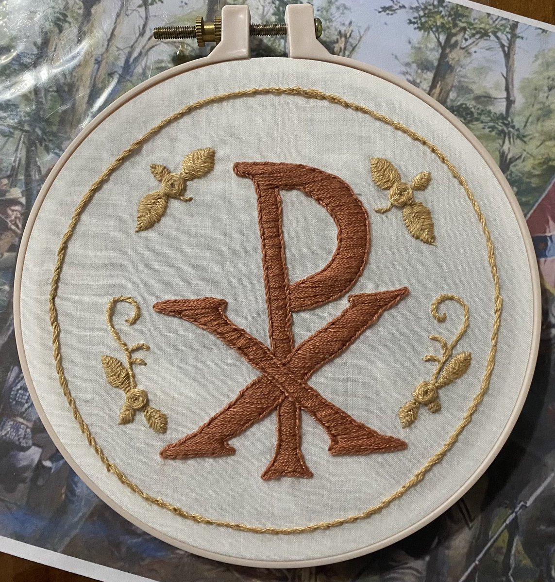 ReformedMaiden's tweet image. Just finished this Chi Rho pattern for my father. Now I just need to frame it. 🙂