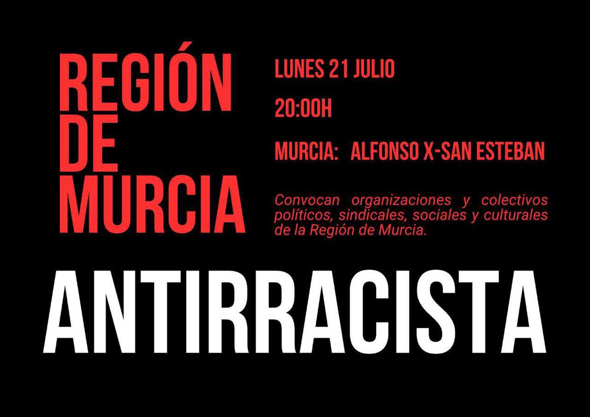 MariaMarinMart's tweet image. Contra su odio. Contra sus bulos. Contra su violencia.
Por el respeto. Por la convivencia. Por la clase trabajadora, haya nacido aquí o haya llegado de fuera.
Este lunes vamos a demostrar que somos muchas más los que queremos una Región de Murcia antirracista👇🏻