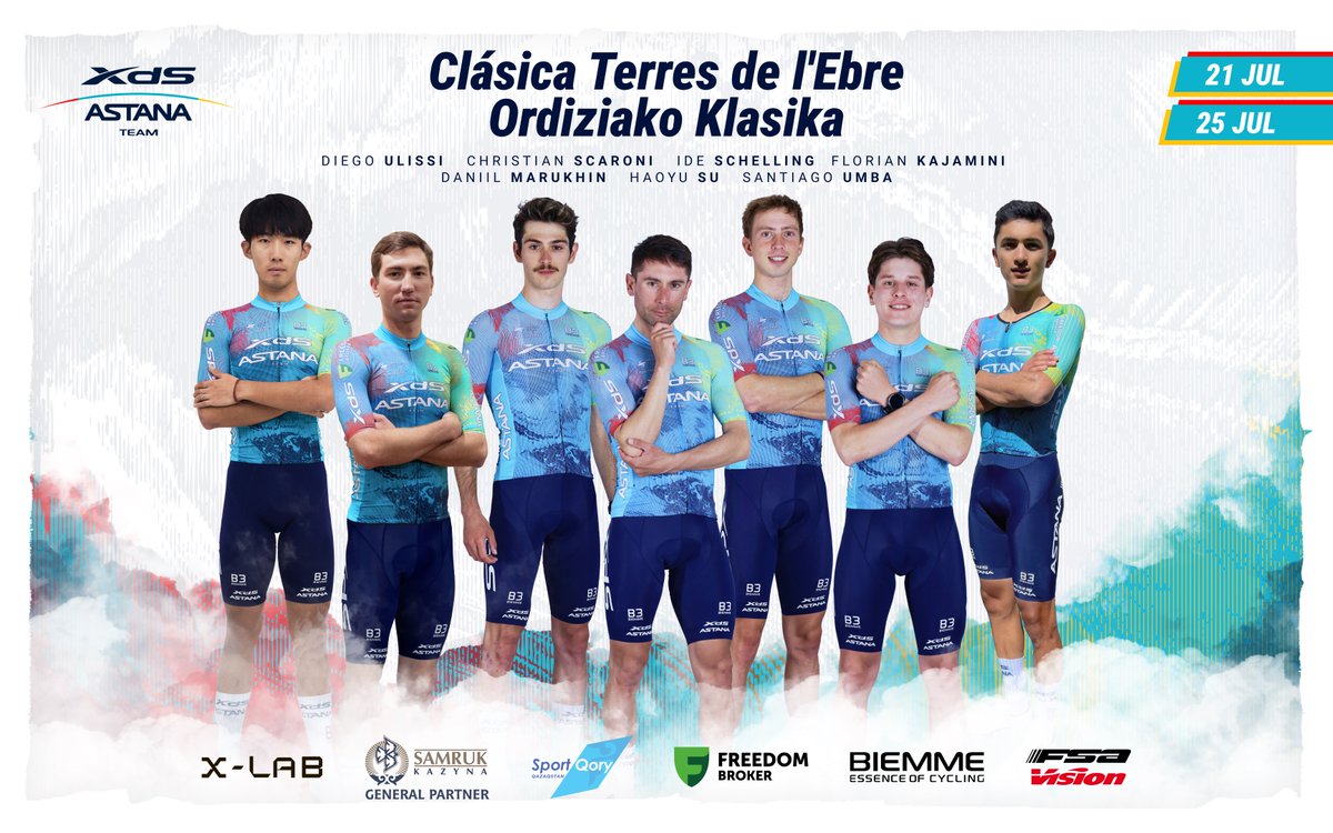 XDS Astana Team (@xdsastanateam) on Twitter photo 🇪🇸 ROSTER: <a href="/classicadelebre/">Clàssica Terres de l’Ebre</a> & <a href="/PVOK_/">Ordiziako Klasikoa - Clásica de Ordizia</a>
<a href="/DiegoUlissi/">Diego Ulissi</a>
Christian Scaroni
<a href="/IdeSchelling/">Ide Schelling</a>
Florian Kajamini
Haoyu Su
and two riders of <a href="/XDSAstanaDev/">XDS Astana Dev</a>
Santiago Umba
Daniil Marukhin
#classicadelebre #ordiziaklasikoa #XDSAstanaTeam 🇪🇸 ROSTER: <a href="/classicadelebre/">Clàssica Terres de l’Ebre</a> & <a href="/PVOK_/">Ordiziako Klasikoa - Clásica de Ordizia</a>
<a href="/DiegoUlissi/">Diego Ulissi</a>
Christian Scaroni
<a href="/IdeSchelling/">Ide Schelling</a>
Florian Kajamini
Haoyu Su
and two riders of <a href="/XDSAstanaDev/">XDS Astana Dev</a>
Santiago Umba
Daniil Marukhin
#classicadelebre #ordiziaklasikoa #XDSAstanaTeam