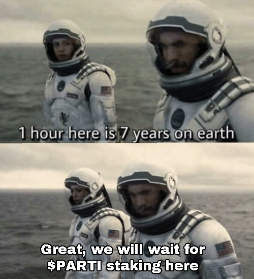 Kadoosh1e's tweet image. All my homies aged 42 years waiting for $PARTI staking. ππ jk