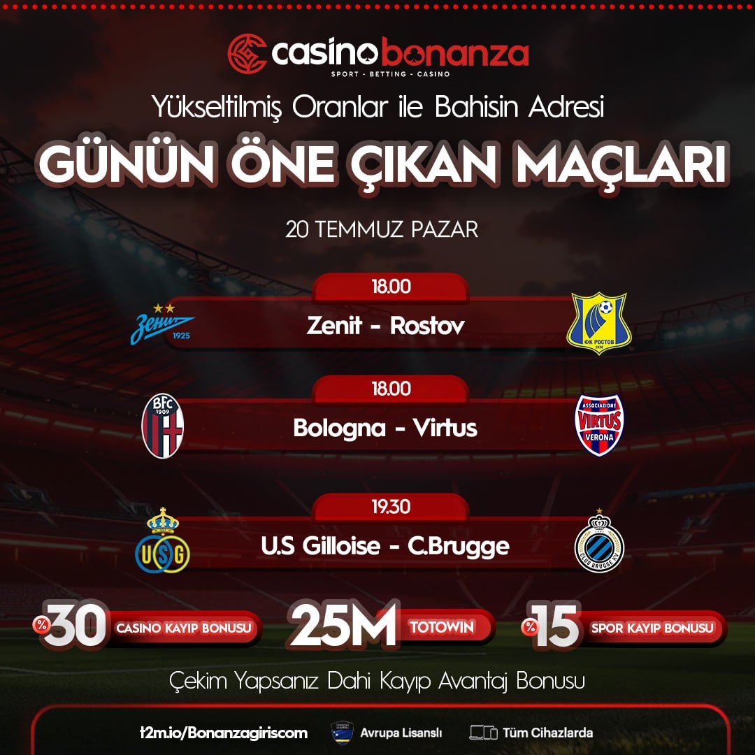 🍀 Günün Maçlarına Bahsini Hemen Al!

#⃣ Özel oranlar , Hızlı Çekim İşlemleri İle Bahsin Adresi #CasinoBonanza ! 

*⃣  #Casinobonanza'da En Yüksek Kazançlar Seni Bekliyor! 

❤️  "Heyecanı Yakala, Kazancın Casino Bonanza'da!"

🔗 t2m.io/casinobonanzac…