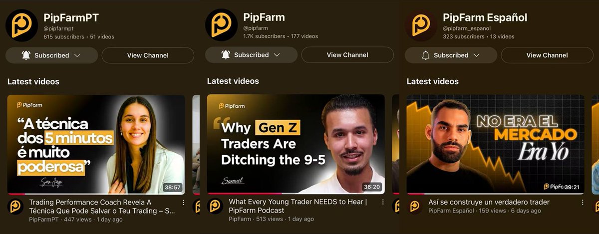 Did you know PipFarm has three YouTube channels for our trading communities 🤝

🇬🇧 🇵🇹 🇪🇸