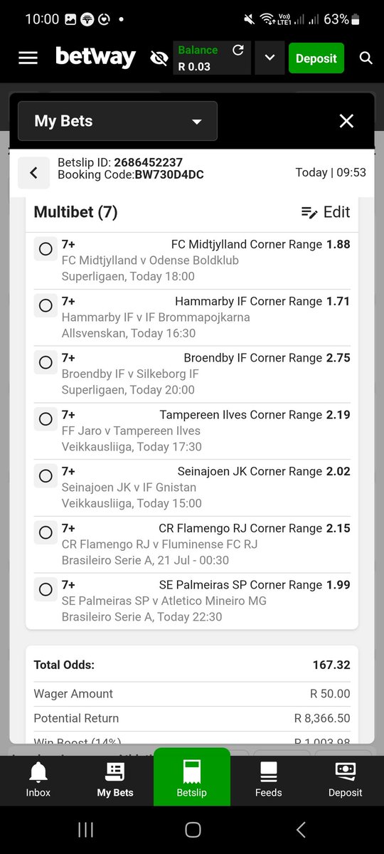 Bra_Wayne_'s tweet photo. Booking Code:
BW730D4DC
Odds - 160 
Only teams with 6+ average corners for the season 🤩 Lets slide! https://t.co/g2ZAfTKGYe