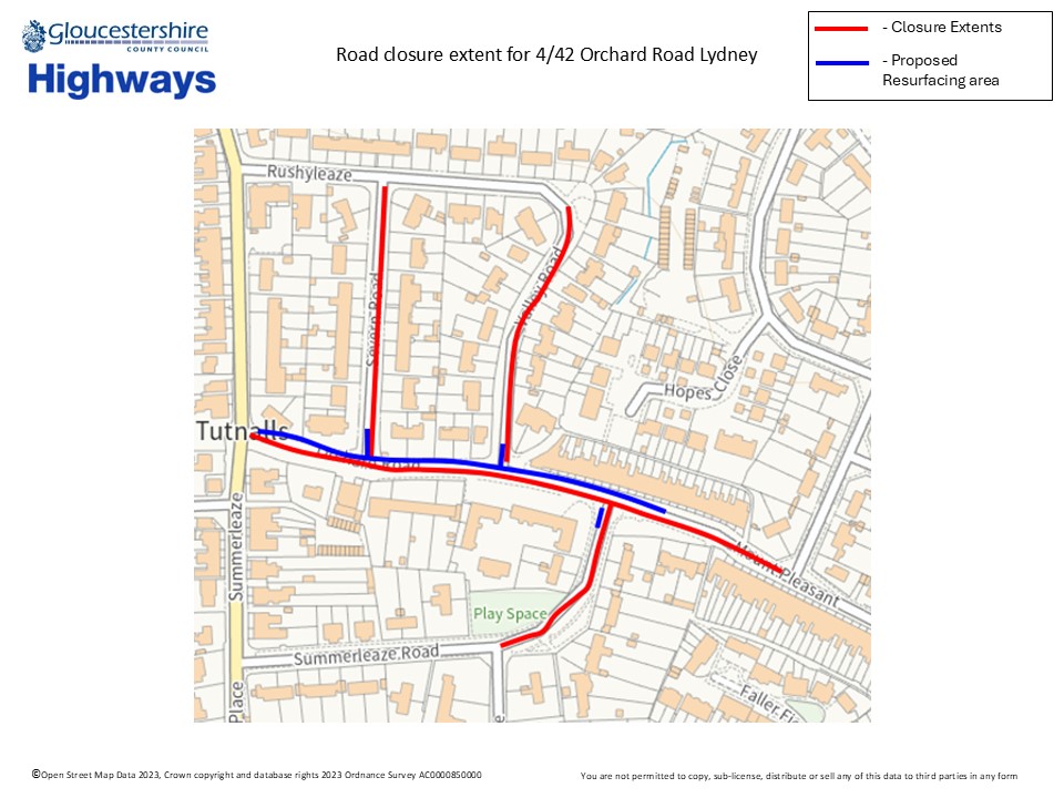 Orchard Road #Lydney. Carriageway resurfacing. Works happening 22nd - 25th July (Excl W/Ends). A road closure will be in place 09:30 to 15:30 orlo.uk/CsfHJ
