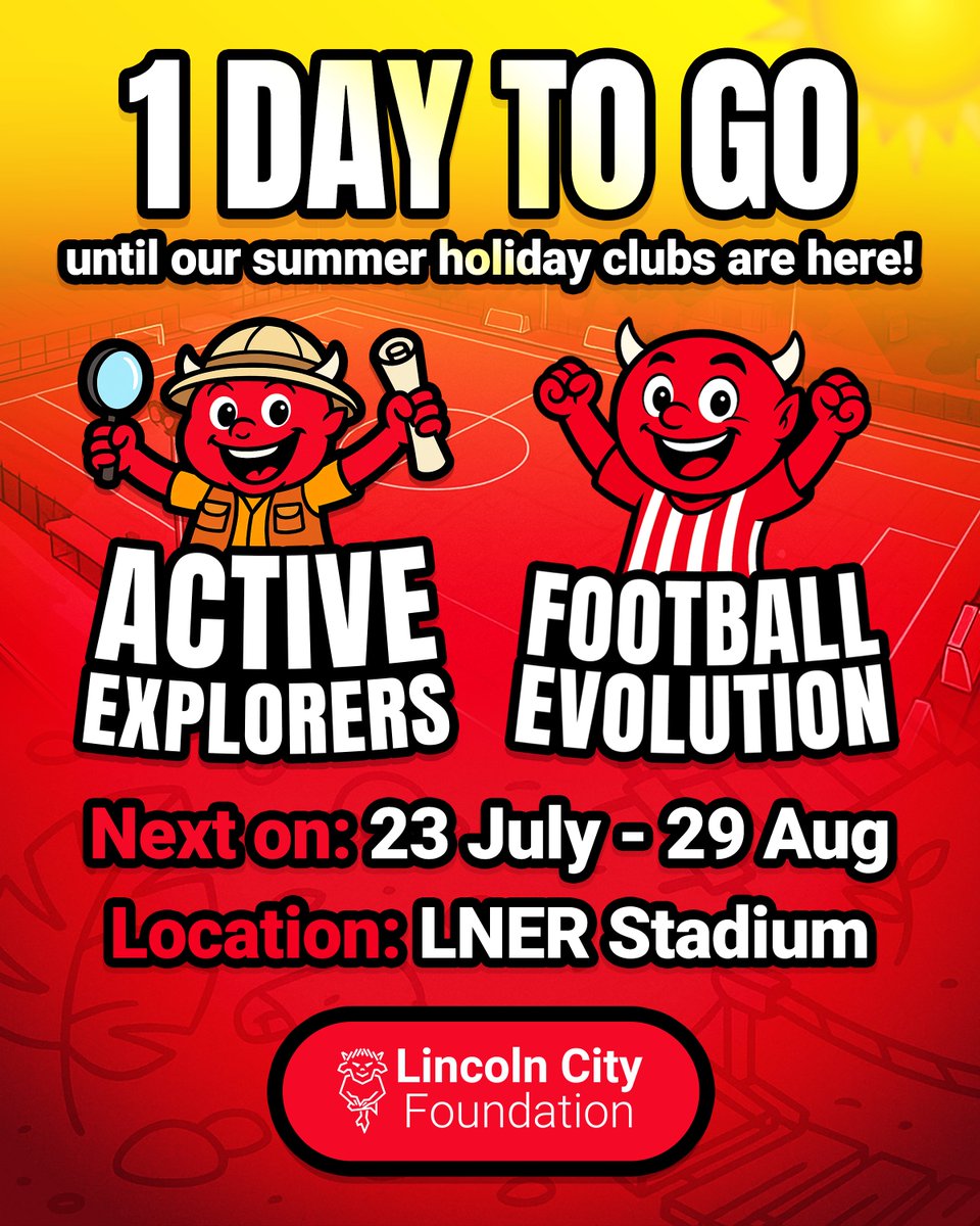 LCityFoundation's tweet image. 🚨 Tomorrow’s the day! Our summer holiday clubs launch at the LNER Stadium – and it’s not too late to join the fun!
🔗 theredimps.net/summeractiveex…
🔗 theredimps.net/summerfootball…