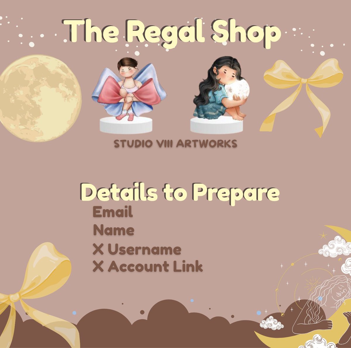 TheRegalShop's tweet photo. The long wait is over, TRS presents our first @studioviii_ merchandise release💛

Here is our official pricelist and details you need to prepare for later's order form💛

We will post the form at 7:30PM, and it will be open by 8:00PM💛 https://t.co/PLmTsCTdzf