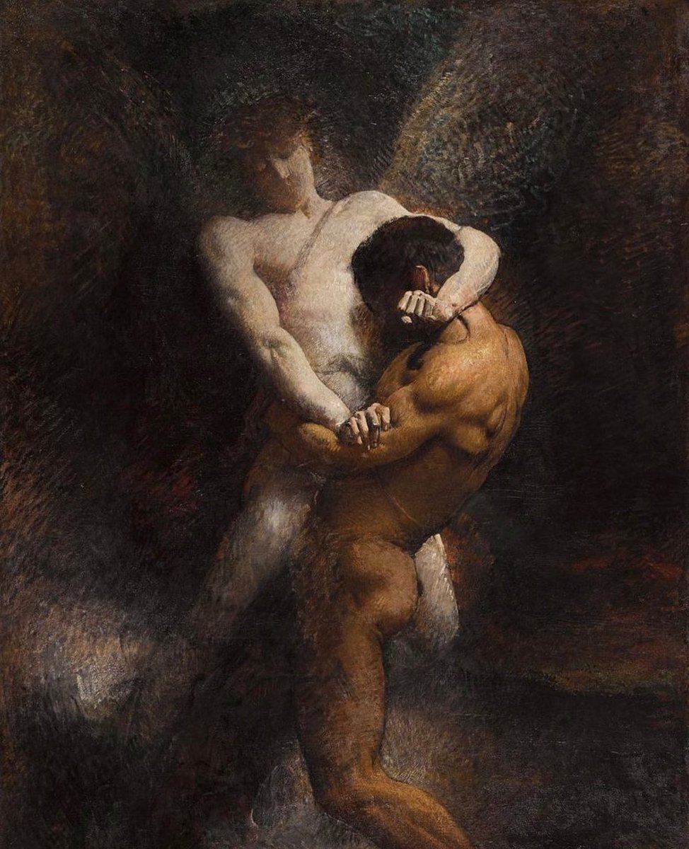 AcademiaAesthe1's tweet image. Jacob’s Struggle, 1876 by Léon Bonnat (French, 1833-1922)