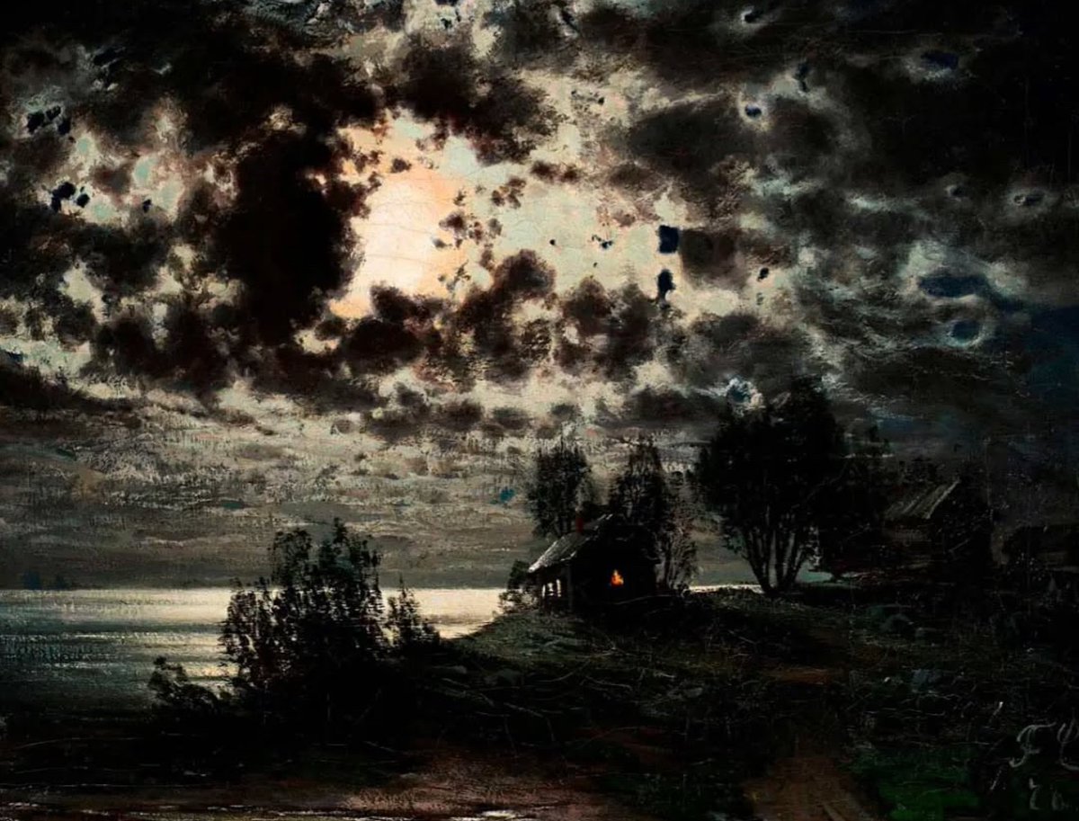 AcademiaAesthe1's tweet image. Landscape in Moonlight, circa 1878. Painted by Fanny Churberg (1845–1892).