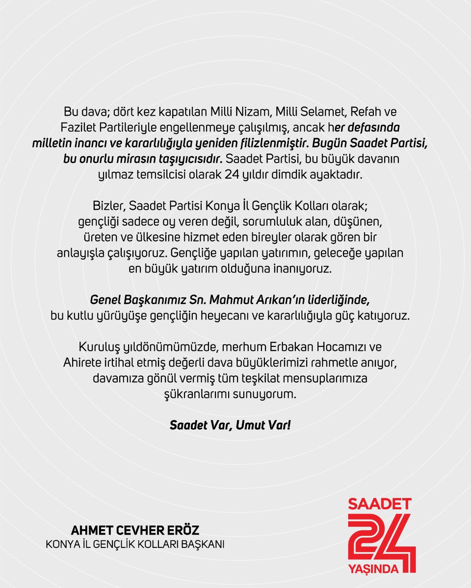 Hep Birlikte Güzel Yarınlara…

#Saadet24Yaşında