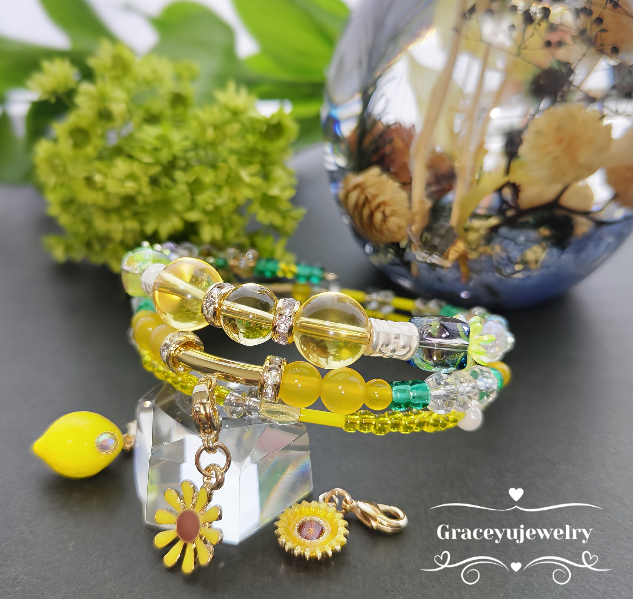 Graceyujewelry🍀 天然石コイルブレスレット✢ ハンドメイド