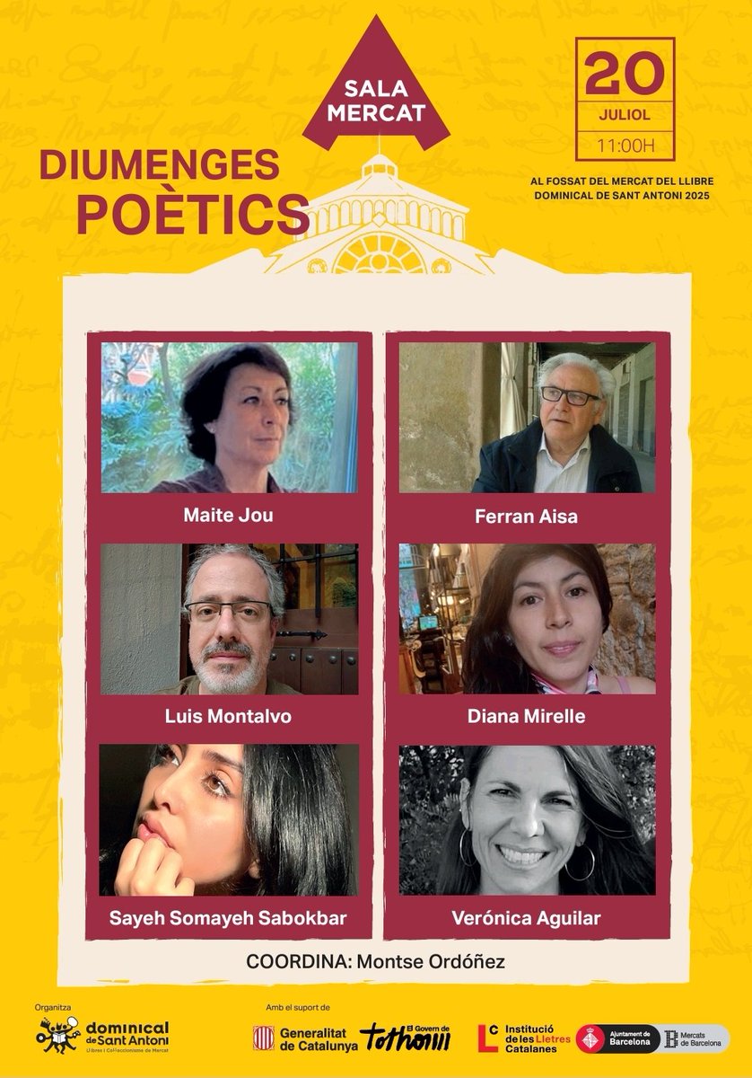 Santoni_dom's tweet image. 🌟 Avui és el dia!
Últim Diumenge Poètic de la temporada!
📅 20/07, 11h
📍 Sala Polivalent del Mercat, Sant Antoni
💛 Poesia. Vine i comparteix-la.
#PoesiaEnViu #DiumengesPoètics