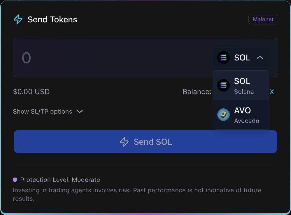 You can fund your Avo Trading Agent with $SOL or $AVO
and don’t forget, using $AVO gets you a 25% fee discount 🥑