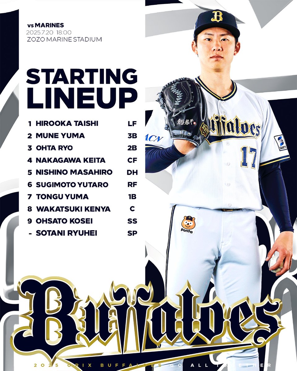 本日のスタメンはこちら！ 18時00分よりプレイボール！ #Bs2025