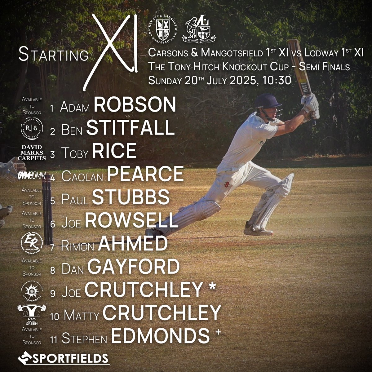🚨It's Matchday Once More🚨

The 1st XI travel to Carsons and Mangotsfield to play in The Tony Hitch Knockout Cup Semi-Final. Starting at 10:30am.

Get yourself up there and support the lads!

Presented by Sportfields Ltd.

C'mon Lodway!

🔵🦈