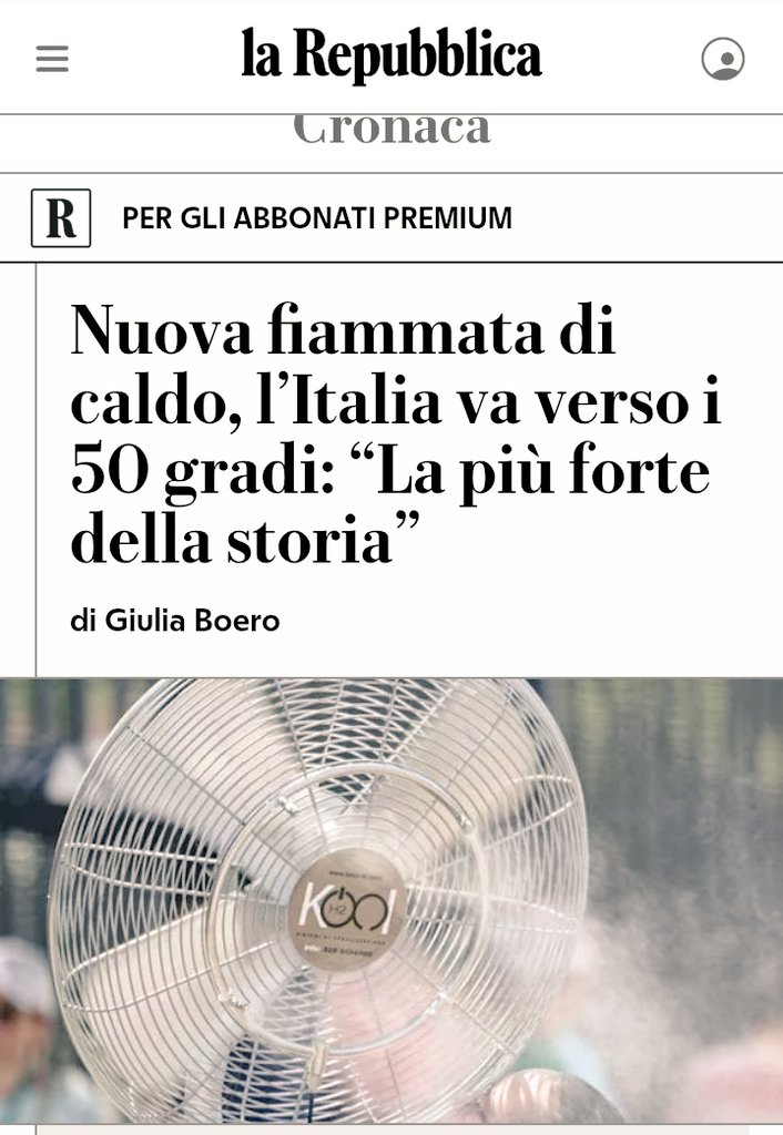 stefano molinari (@stemolinaradio) on Twitter photo Si va verso i 50 gradi.
Fino a ieri erano 40 ma perché non aggiungerne un po'?😁
Se mettiamo il termometro sull'asfalto (no ironia® da <a href="/boni_castellane/">Bonifacio Castellane</a>) arriviamo anche a 60. Sulla sabbia, in spiaggia, poi anche a 70.
Strategia dell'emergenza.
#caldo #clima Si va verso i 50 gradi.
Fino a ieri erano 40 ma perché non aggiungerne un po'?😁
Se mettiamo il termometro sull'asfalto (no ironia® da <a href="/boni_castellane/">Bonifacio Castellane</a>) arriviamo anche a 60. Sulla sabbia, in spiaggia, poi anche a 70.
Strategia dell'emergenza.
#caldo #clima