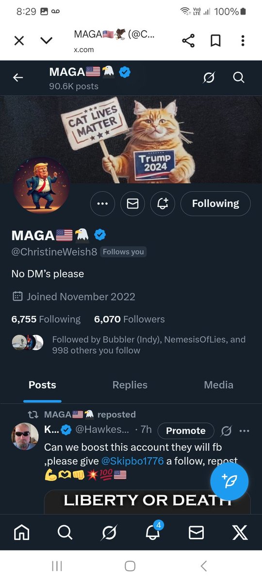 Who has a spare follow for <a href="/ChristineWeish8/">MAGA🇺🇸🦅</a> who follows back. Please follow, repost 💪 🫶 👊 💥 💯 🇺🇸