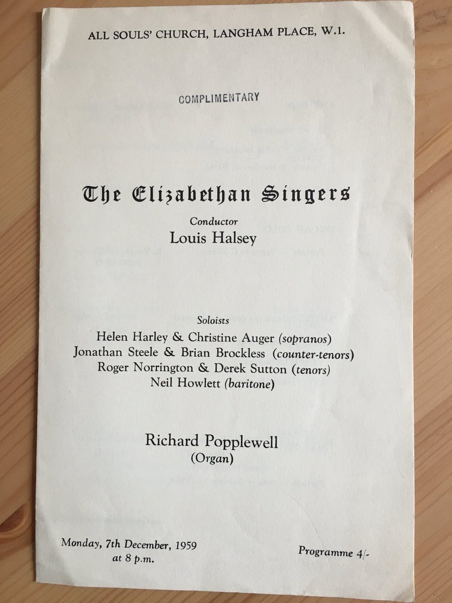 annajoubert's tweet image. Thinking of Roger Norrington, I remembered finding this programme from 1959 among Dad’s things. Roger, a tenor listed here, must have been 25 years old and performing in this very enterprising concert.  #RogerNorrington