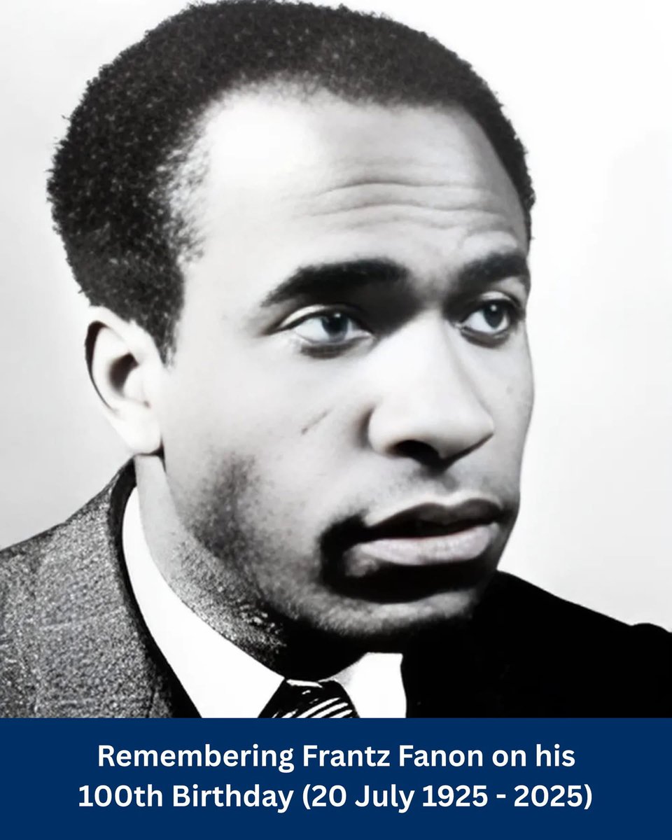 sastrugglestory's tweet image. #OTD: Frantz Fanon, born 20 July 1925. 100 yrs later, his words still burn: “Liberation is the reclaiming of the self.” From Black Skin, White Masks to The Wretched of the Earth, he exposed colonial violence inside our heads—and pointed the way out. Read, unlearn #Fanon100