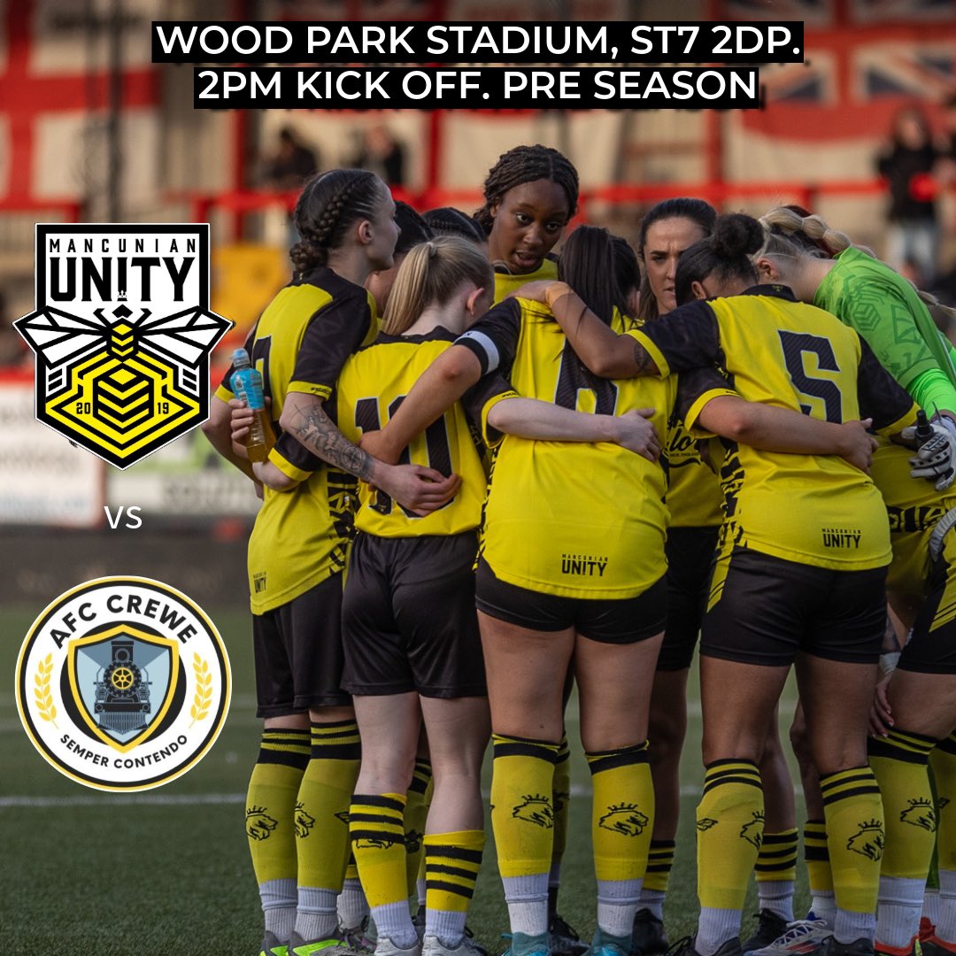 MancunianUnity's tweet image. ⚽️Pre Season continues this afternoon with a trip to @afc_crewe
📍Wood Park Stadium, ST7 2DP.
⏰ 2pm Kick Off.
🐝We hope you can make the trip!