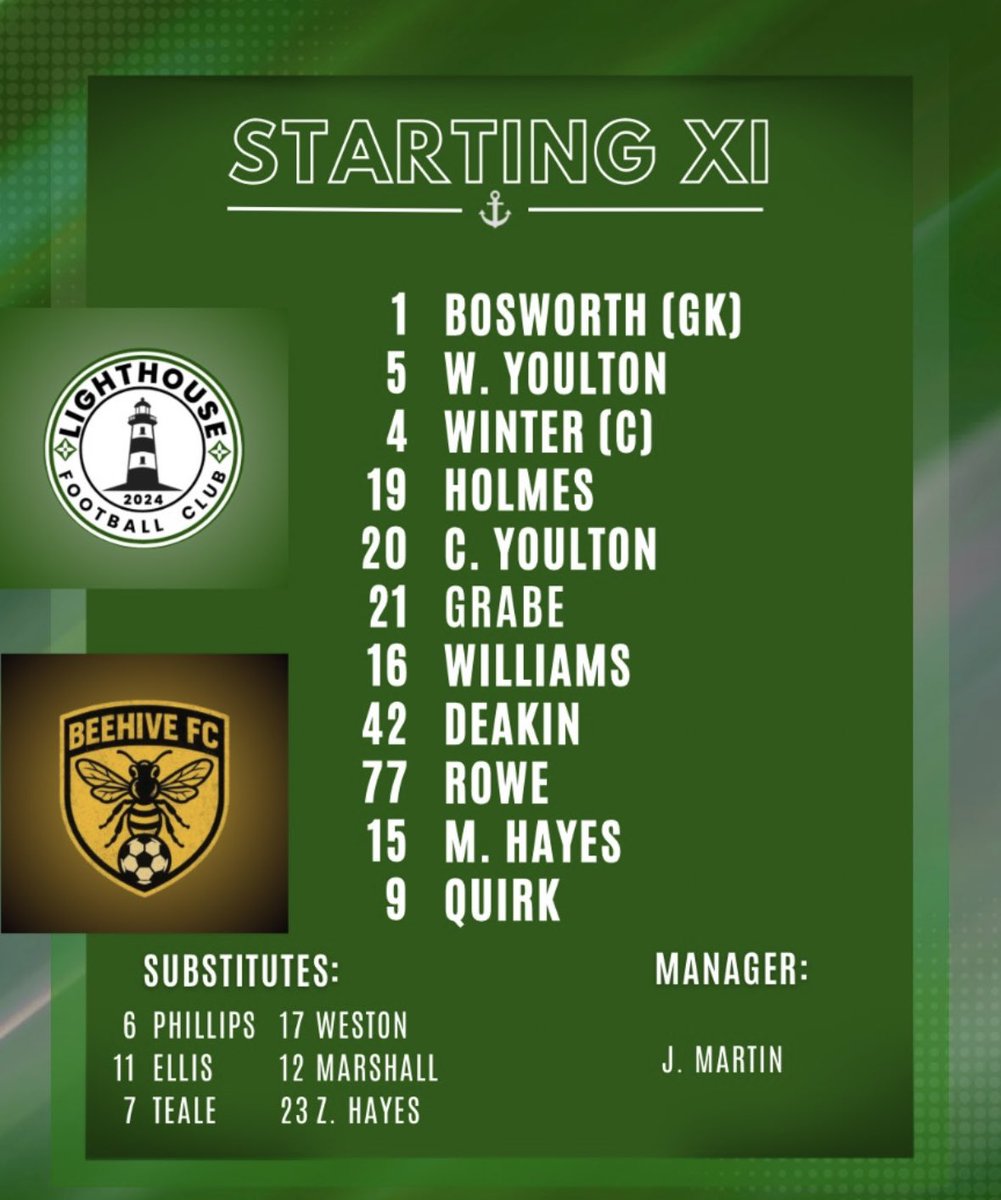 It’s Beehive FC for us in our fifth game of pre season today. 

Here’s our starting line up and subs. 

UTL