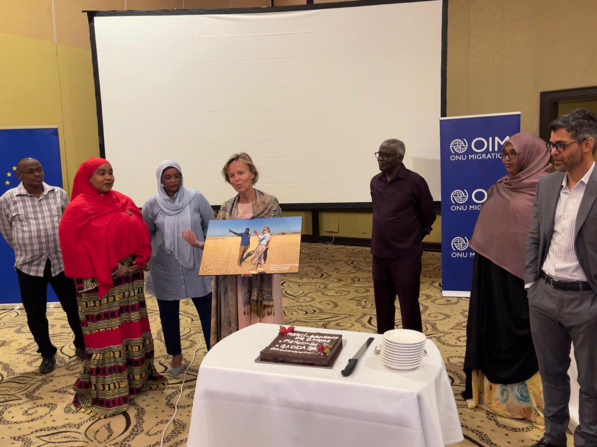 UEaDjibouti's tweet image. The multi-country GCM programme bids farewell to Dr Simona Schlede, Head of Cooperation & thanks her for her unwavering dedication & support to all EU-funded migration actions in DJ & the Horn of Africa. @UEaDjibouti @djiboutiiom @iomehsa @pacificotanja @celestinfranz @elenakinga