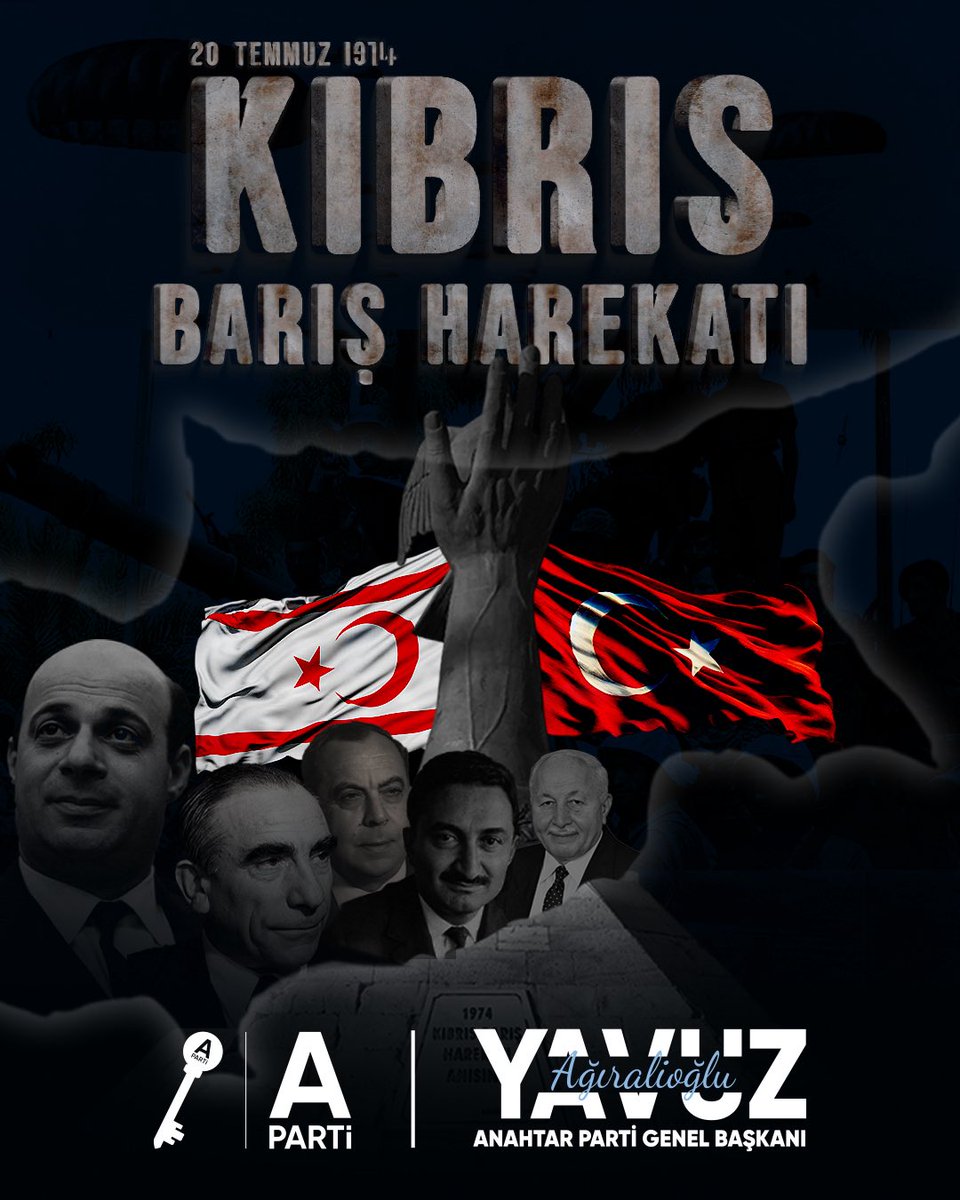 Kıbrıs Barış Harekâtı’nın 51. yıl dönümünde; Merhum devlet adamlarımız Alparslan Türkeş, Bülent Ecevit, Necmettin Erbakan, Rauf Denktaş ve Fazıl Küçük başta olmak üzere, Kıbrıs Davamızın kahramanlarını, Kıbrıs Türklüğü için canlarını veren aziz şehitlerimizi ve kanlarını akıtan