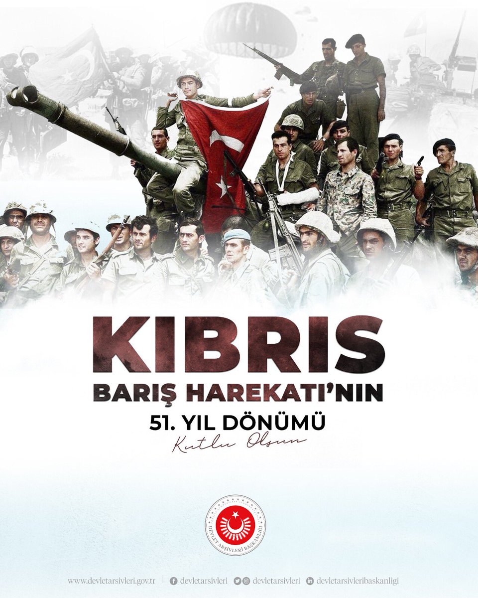 Kıbrıs Barış Harekatı'nın 51. Yıl Dönümü kutlu olsun. 

#KıbrısBarışHarekatı 
#20Temmuz1974