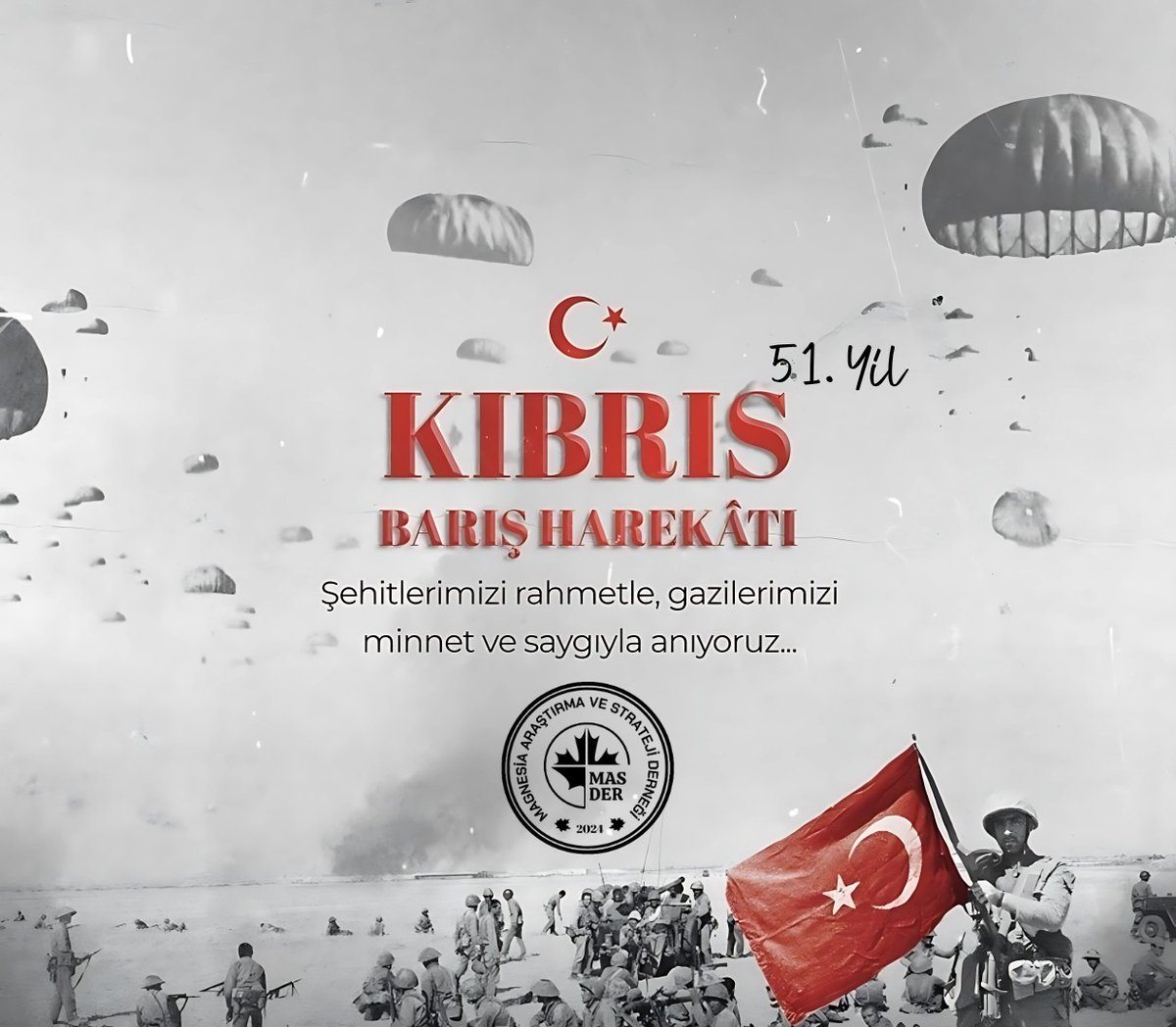 Kıbrıs Barış Harekâtı'nın 51'inci yıl dönümünde aziz Şehitlerimizi rahmet, Gazilerimizi minnet ve saygıyla anıyoruz.🇹🇷
#KıbrısBarışHarekâtı
