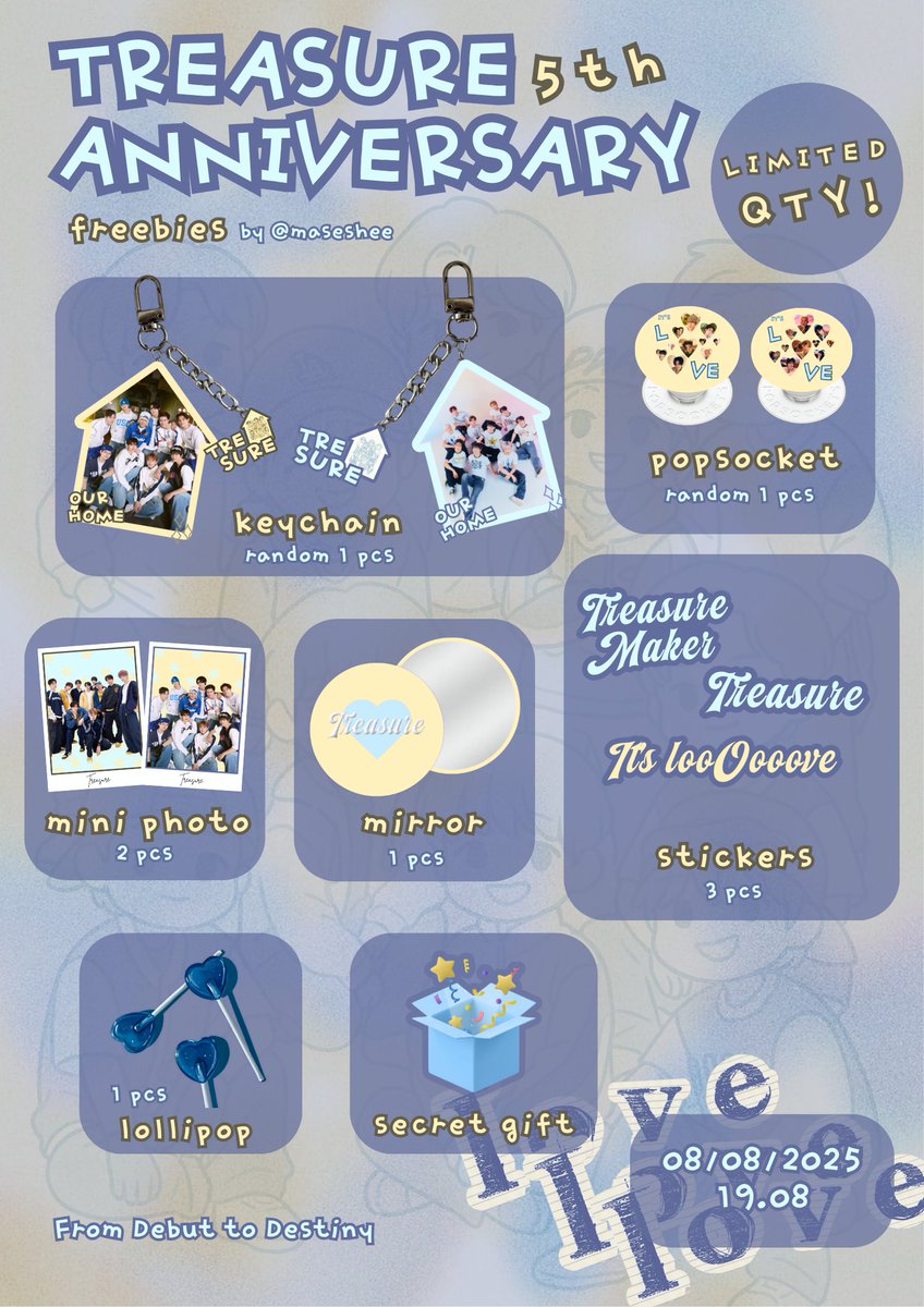 ۶ৎ TREASURE 5th ANNIVERSARY FREEBIES
─ by <a href="/maseshee/">shel ୨ৎ</a> ୨ৎ

how to claim
⭑ rt + like
⭑ set Rp8.888 🍊 (no refund)
⭑ LIMITED QTY!
⭑ kinda tag me if you get it 

claim period
⭑ August, 8th 2025 (19.08 WIB)
⭑ link claim: TBA

⭑ drop your @ if you're interested ᯓ★