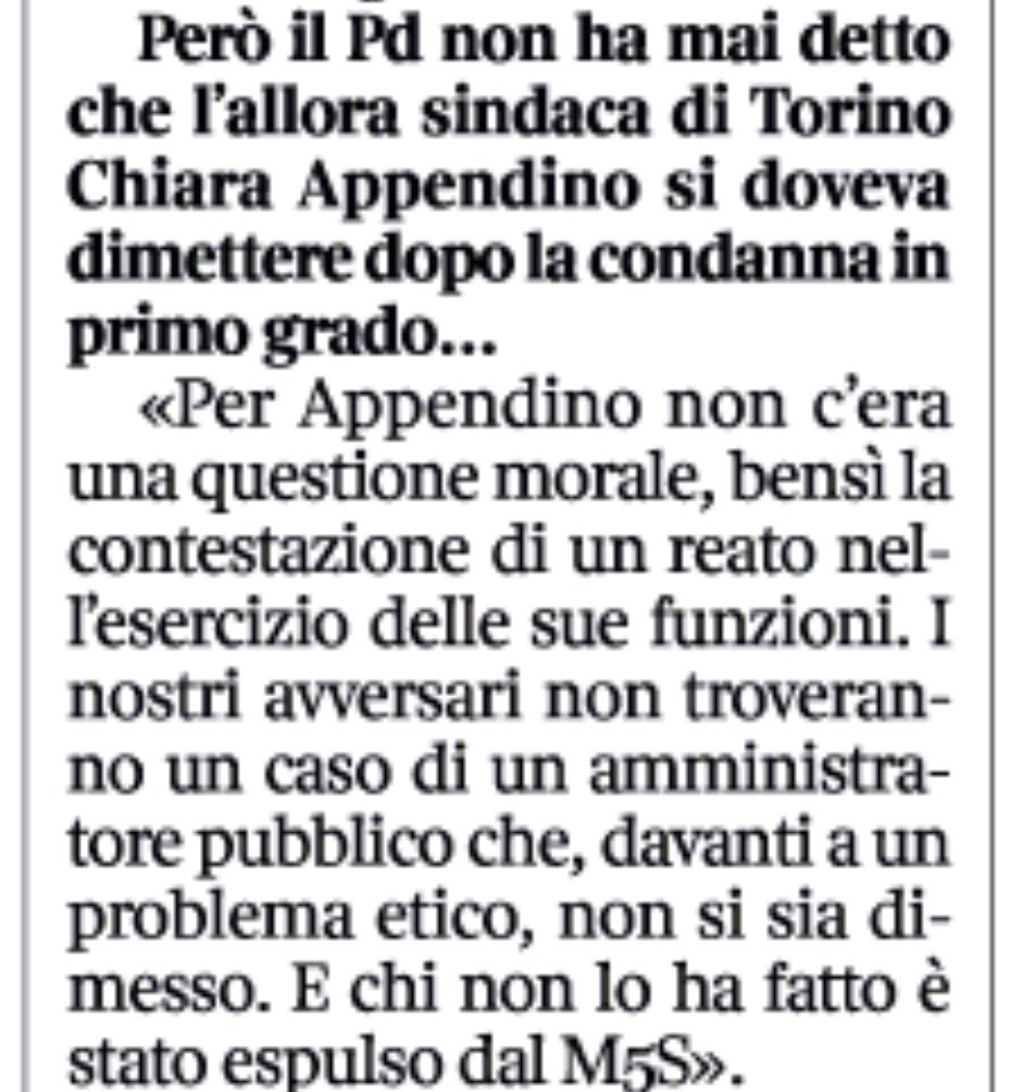 Secondo Patuanelli Sala deve dimettersi, anche se è solo indagato, perché c’è una “questione morale”. Per Appendino, invece, condannata in via definitiva per omicidio colposo nell’esercizio delle sue funzioni da sindaco, non c’è alcuna “questione morale”. Ma che morale ha il M5s?