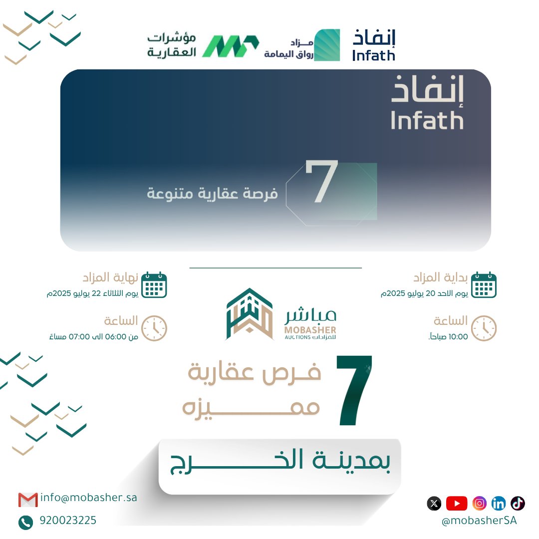 مباشر للمزادات (عقارات) (@mobashersa) on Twitter photo فرص عقارية في مزاد رواق اليمامة!✨
يضم المزاد محطة وقود في الخرج بحي اليمامة و 6 أراضي زراعية في الخرج والدلم بأماكن استراتيجية.
شارك بالمزاد الآن من خلال التسجيل في #مباشر_للمزادات
re.mobasher.sa/auctions/t-con…
<a href="/infath_sa/">مركز الإسناد والتصفية - إنفاذ</a>
<a href="/muashiratsa/">شركة مؤشرات العقارية</a> فرص عقارية في مزاد رواق اليمامة!✨
يضم المزاد محطة وقود في الخرج بحي اليمامة و 6 أراضي زراعية في الخرج والدلم بأماكن استراتيجية.
شارك بالمزاد الآن من خلال التسجيل في #مباشر_للمزادات
re.mobasher.sa/auctions/t-con…
<a href="/infath_sa/">مركز الإسناد والتصفية - إنفاذ</a>
<a href="/muashiratsa/">شركة مؤشرات العقارية</a>