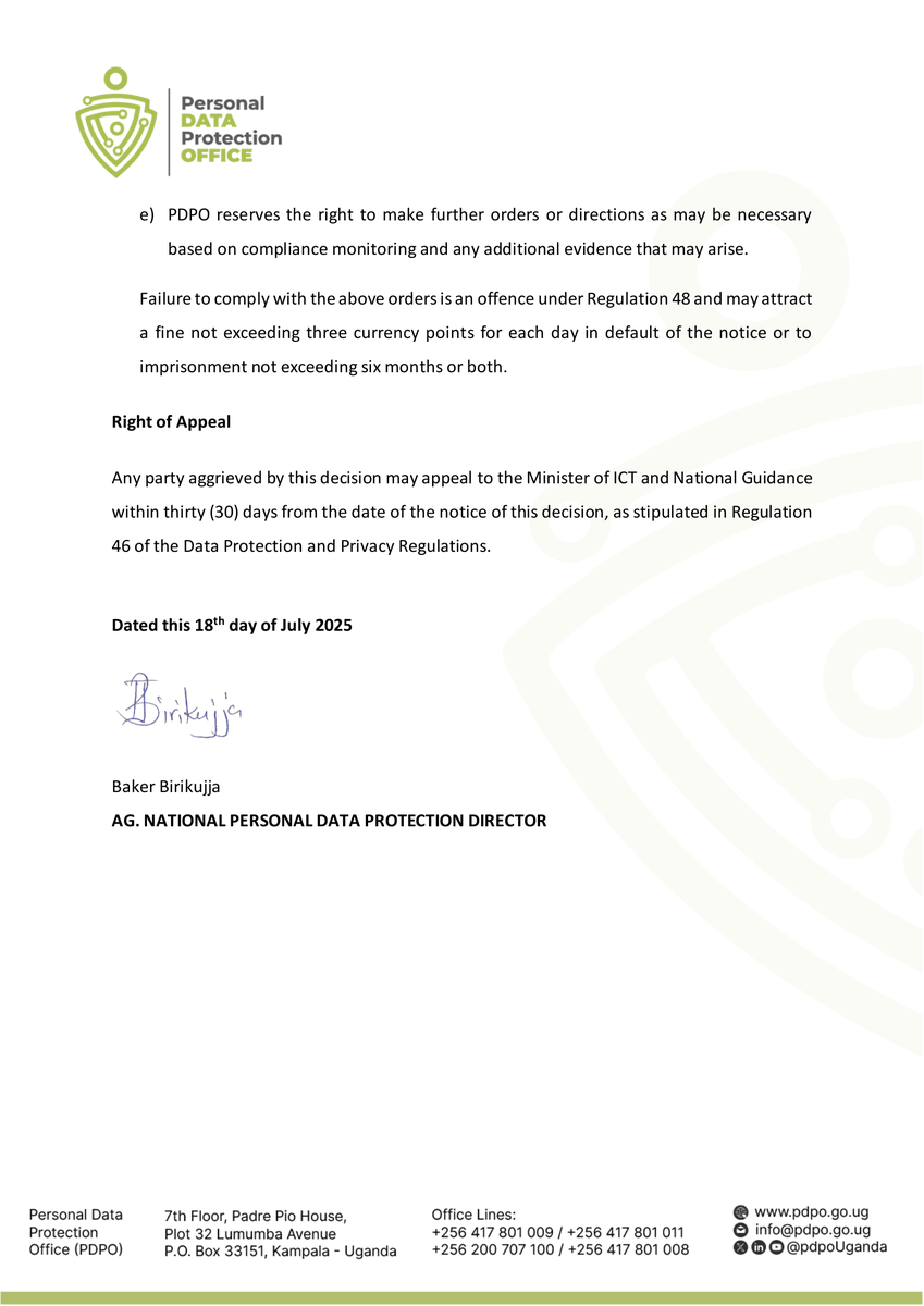 RayAmplifies's tweet photo. Yesterday, @pdpoUG ruled against @Google LLC for violating Uganda’s Data Protection Act by not registering as a data controller and transferring Ugandans’ data abroad without safeguards. A historic win for digital rights, ensuring tech giants respect our laws! #GoogleMustComply https://t.co/MRaDAOA9RT
