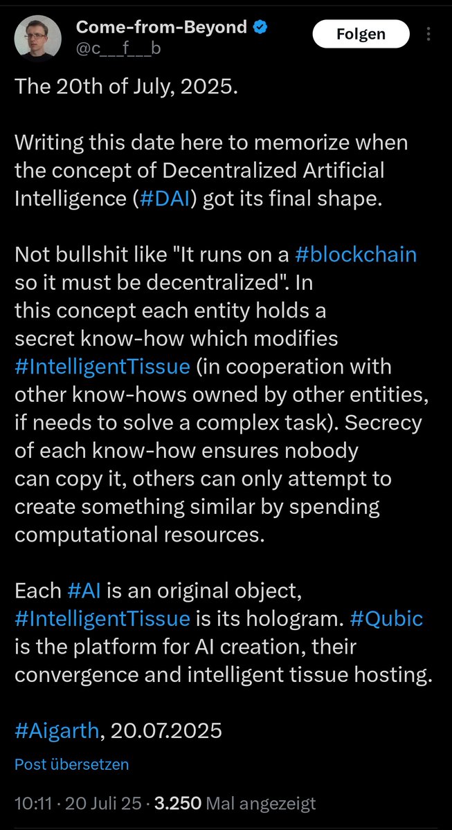 20th July 2025: A new era begins. #Aigarth #Qubic