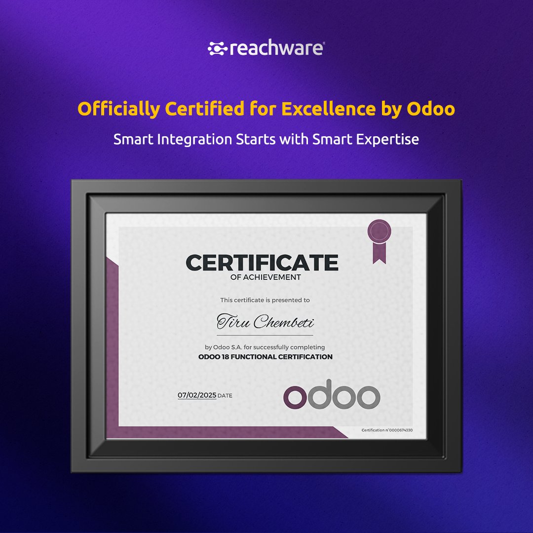 reachware_com's tweet image. Certified by @Odoo. Trusted by Businesses!
Two members of our team have successfully earned the Odoo 18 Functional Certification, showcasing our commitment to deep technical knowledge and world-class integration capabilities.
Congratulations to our certified team members 👏