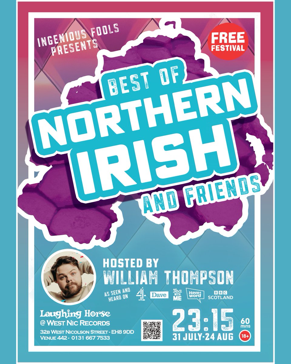 IngeniousFools_'s tweet image. Next in our @edfringe Ingenious Fools line-up - Best of Northern Irish, hosted by William Thompson returns to the fringe 31 Jul - 24 Aug, 11:15pm at @lhcomedy.
Tickets: edfringe.com/tickets/whats-…
#EdFringe #IngeniousFools #LineUp #2025