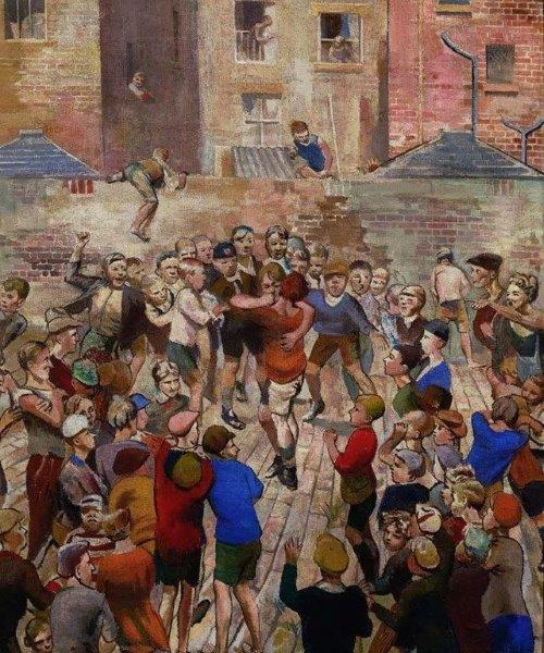 EastLndonGroup's tweet image. As an alternative to Cecil Osborne's iconic view of "Sunday Morning, Farringdon Road" here's another one from the first Group show at Alex. Reid & Lefevre in 1929. This is "The Fight, 1929" by John Cooper not unsurprisingly from 1929! #SundayMorning #JohnCooper #EastLondonGroup