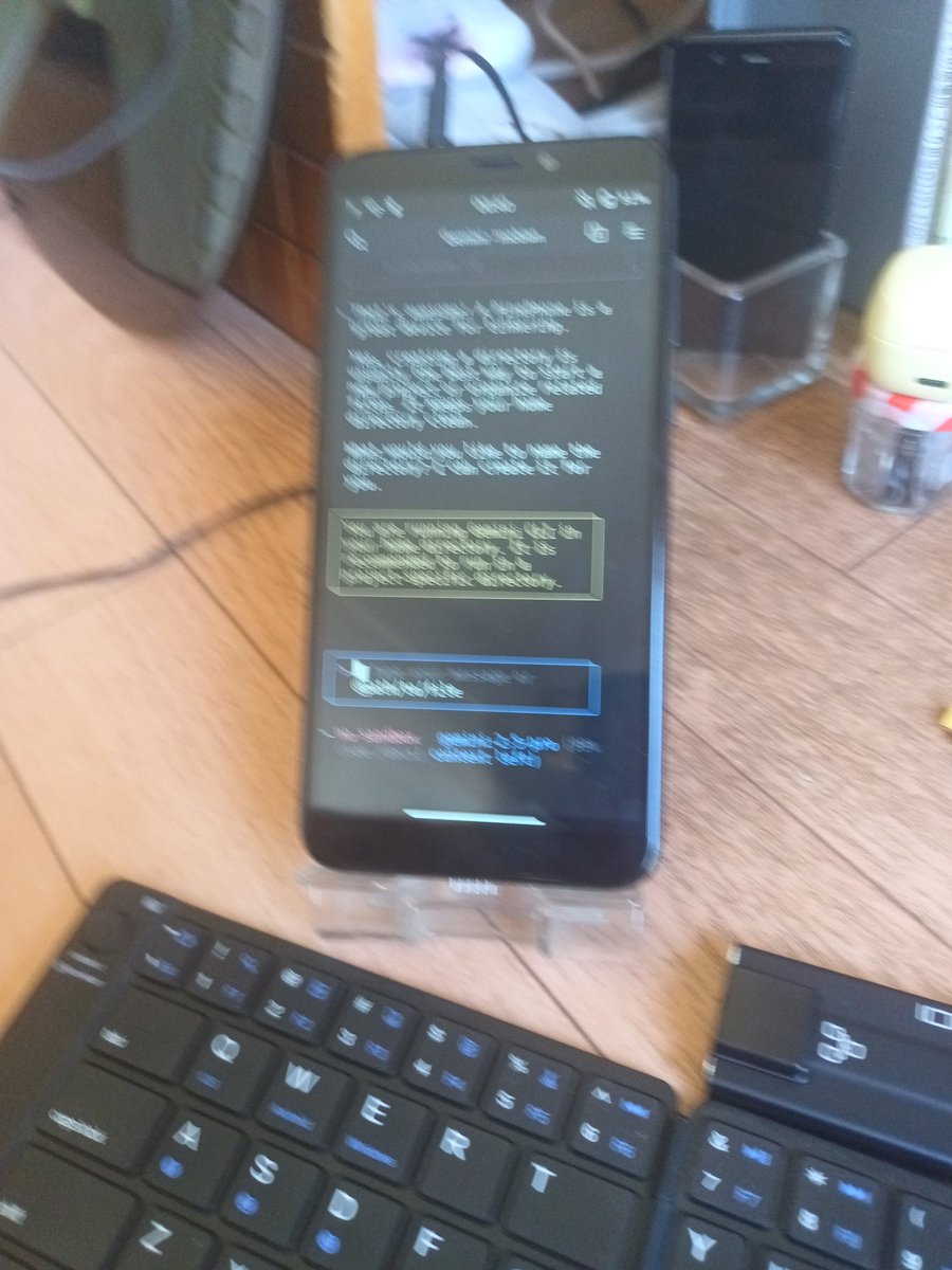 2g's tweet photo. moved to mobian(phosh,trixie) from sxmo(postmarketos) cuz wanted to take advantage of apt n bashrc .. thanx to pipewire scide works out of the box n qutebrowser does the WebAudioAPI thing .. got genini-cli too ..  lack of cursor key sucks but well .. BTKB helps
#pinephone https://t.co/PxMUoUqWJd
