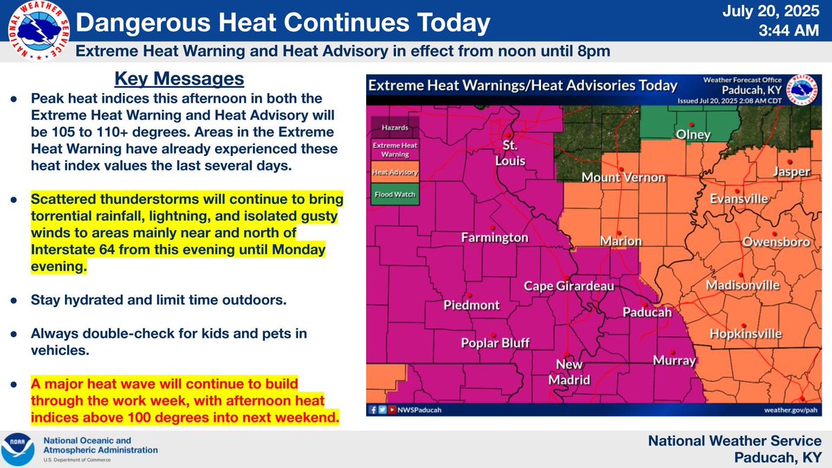 NWSPaducah's tweet image. Our region will continue to deal with very hot and humid conditions today and through the upcoming week.