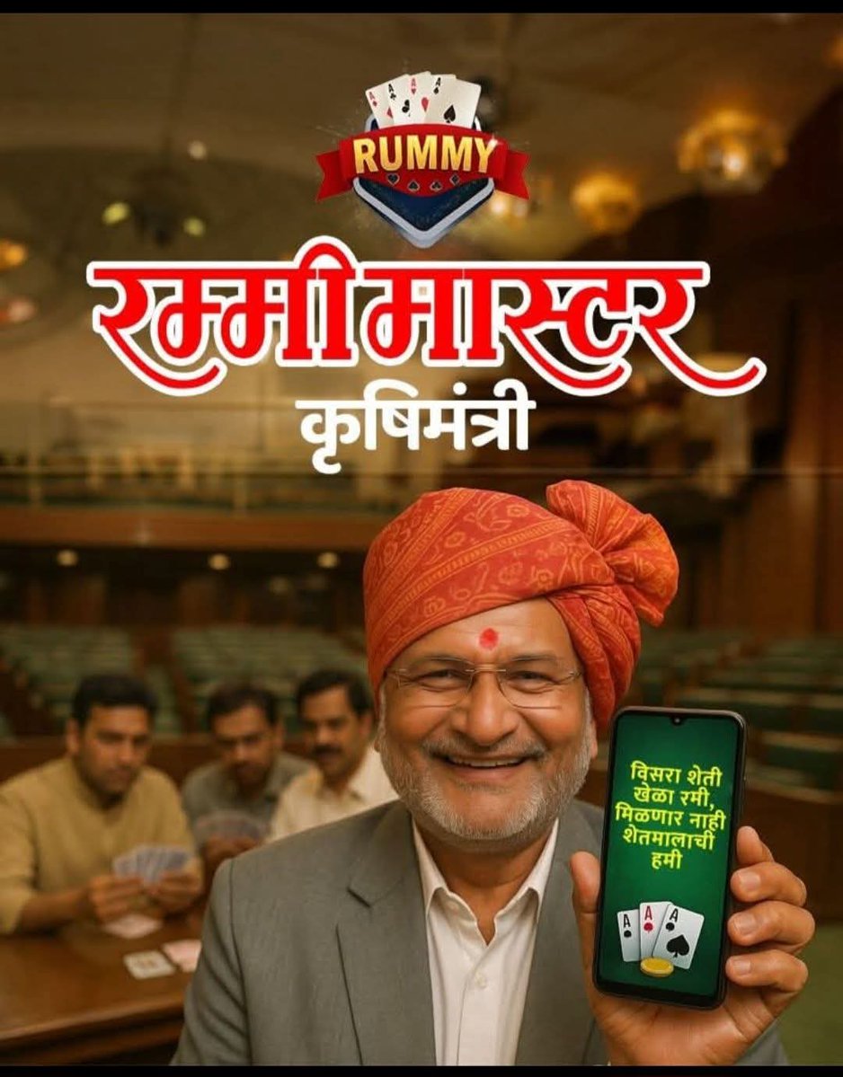 brizpatil's tweet image. शेतकरी मित्रांसाठी व्याख्यान
विषय: रम्मी पिकाची पेरणी कशी करावी? रम्मी पिकाचा फायदा, उत्पन्न आणि धोका.
वक्ते : शेतकर्यांचे मित्र #माणिकरावकोकाटे, कृषीमंत्री महाराष्ट्र राज्य
निमंत्रीत : महाराष्ट्र विधीमंडळ
प्रायोजक : सर्व कृषी विमा कंपन्या
स्थळ : मुंबई
#manikraokokate