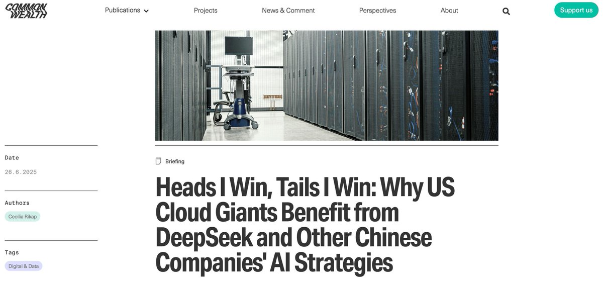 IIPP_UCL's tweet image. 🪙 Heads I Win, Tails I Win
@IIPP_UCL Head of Research @CeciliaRikap examines how competition in the global #AI market favours the US companies who dominate cloud services that AI models run on.
✍️ Read her recent article for @Cmmonwealth here: buff.ly/aGfMGz7