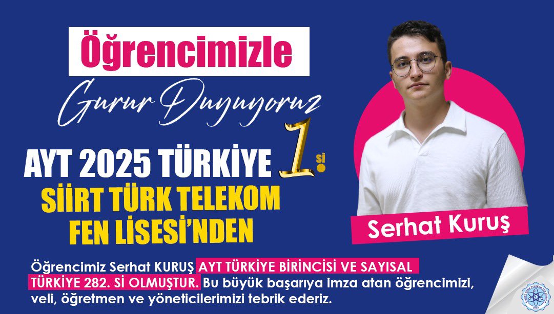 Siirt Türk Telekom Fen Lisesi Öğrencisi AYT Sınavında Türkiye Birincisi 
<a href="/idrisyolbas/">İdris Yolbaş</a> 
siirttesonsoz.com/mobil/haber/si…