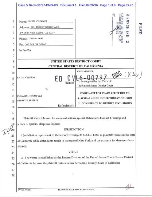 Stornoway_Cove's tweet image. Katie Johnson took out a lawsuit in 2016 against Trump and Epstein alleging Trump raped her in 1994 when she was just 13 years old.
This should have been the end of Trump, but something happened which made it all go away.
We need to know, what exactly was that ‘something’?