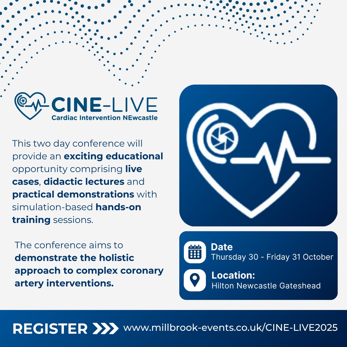 Millbrook Medical Conferences (@millbrookmed) on Twitter photo Don’t miss out—secure your seat at CINE-LIVE (Cardiac Intervention NEwcastle)! 💙❤️
🗓️Thursday 30 - Friday 31 October | 📍Hilton Newcastle Gateshead
Led by course directors <a href="/MohanedEgred/">Mohaned Egred</a> and <a href="/bilalbawamia/">Bilal Bawamia</a>
Register now for just £1: millbrook-events.co.uk/event/CINE-LIV… Don’t miss out—secure your seat at CINE-LIVE (Cardiac Intervention NEwcastle)! 💙❤️
🗓️Thursday 30 - Friday 31 October | 📍Hilton Newcastle Gateshead
Led by course directors <a href="/MohanedEgred/">Mohaned Egred</a> and <a href="/bilalbawamia/">Bilal Bawamia</a>
Register now for just £1: millbrook-events.co.uk/event/CINE-LIV…